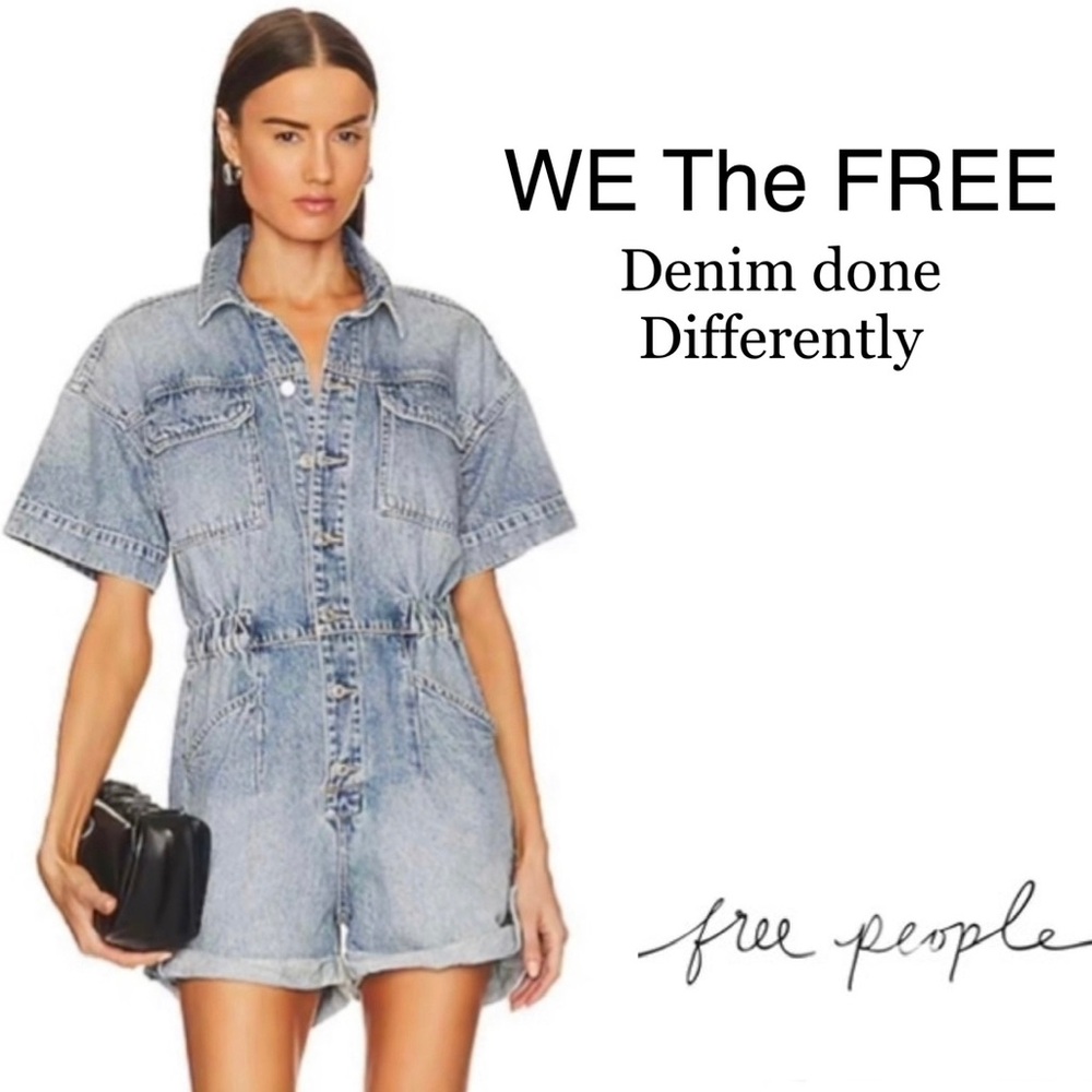We the Free, XL, Denim Romper, Shirttails, Free People, Light Marrakesh, NWT!